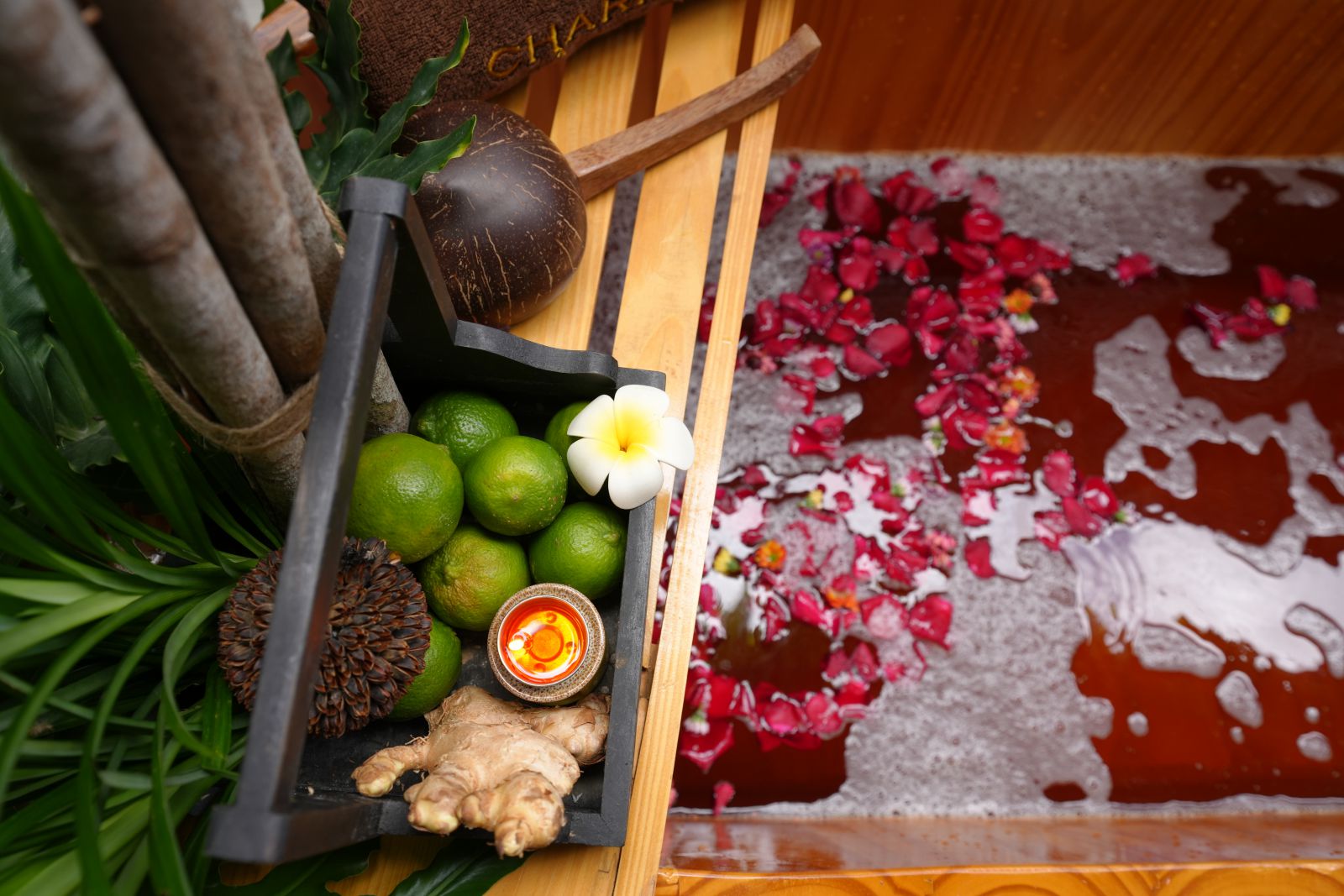 ngâm tắm lá dao đỏ nhà charm spa nha trang