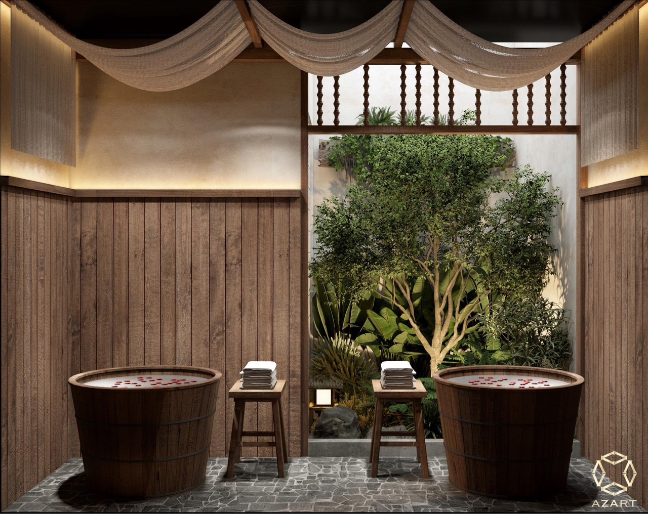 khu vực ngâm bồn lá dao đỏ chi nhánh Charm spa - Garden Nha Trang